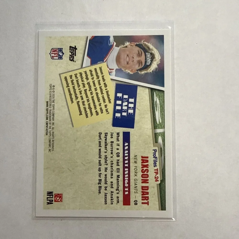 2026 Topps Flagship Football Jaxson Dart Profiles Insert #TP-24 New York Giants
